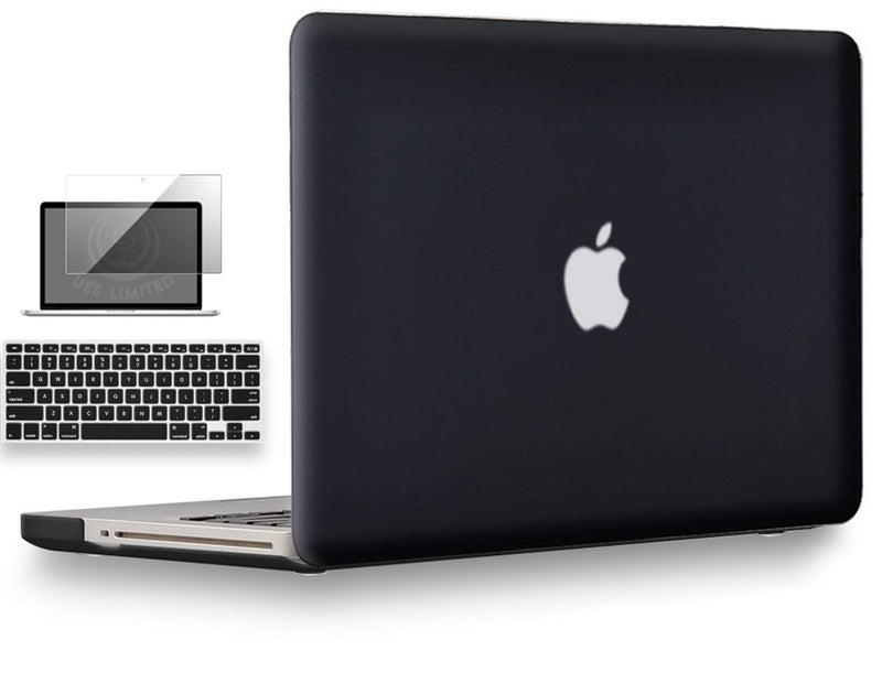 UESWILL 3in1 Smooth Matte Hard Shell Case Cover Compatible with MacBook Pro 15 inch with CD-ROM (Non-Retina) (Model A1286) + Keyboard Cover and Screen Protector + Microfibre Cleaning Cloth, Black - Image 1